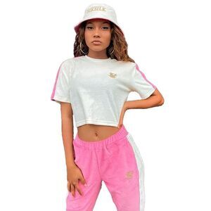 SikSilk Womens/Ladies Velour Crop T-Shirt / Ecru